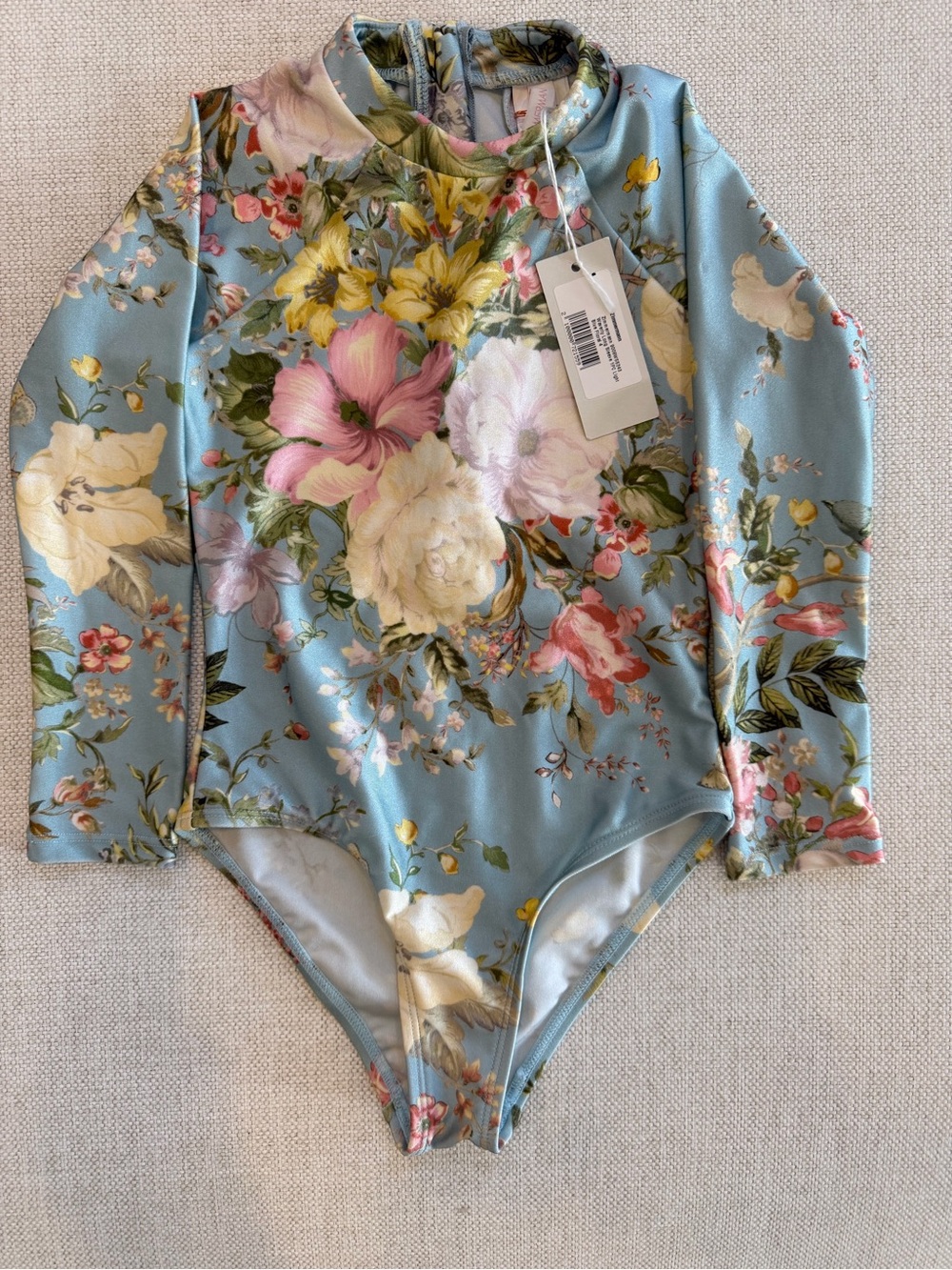 Zimmermann Blue Floral Long-Sleeve One-Piece Bodysuit NEW WITH TAGS